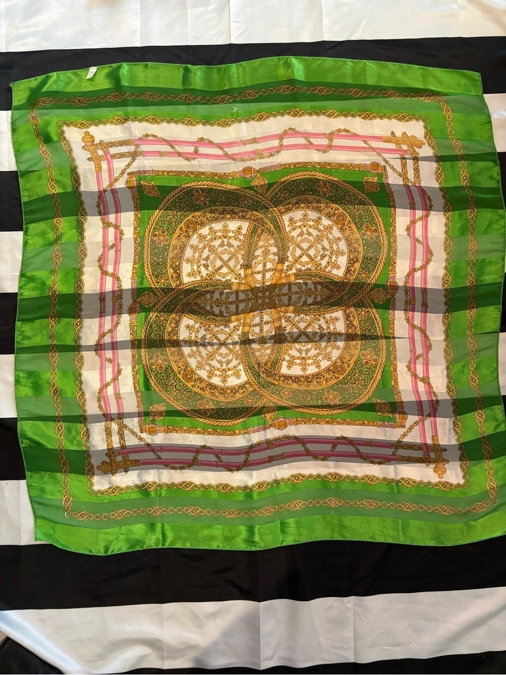 Green & Gold Printed Square Scarf
